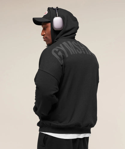GYMSHARK Power Zip Up Hoodie Black/Asphalt Grey