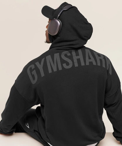 GYMSHARK Power Zip Up Hoodie Black/Asphalt Grey