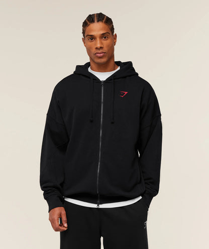 GYMSHARK Power Zip Up Hoodie Black/Conditioning Red