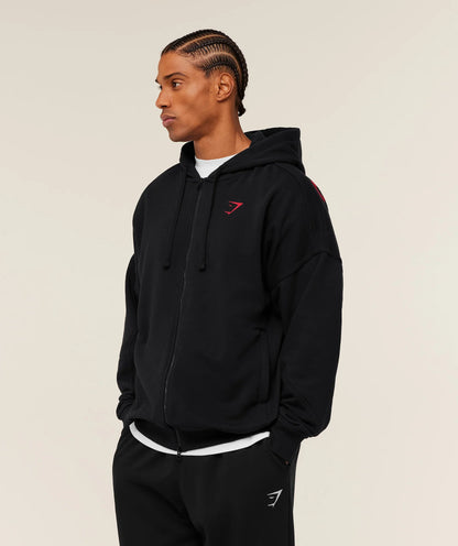 GYMSHARK Power Zip Up Hoodie Black/Conditioning Red