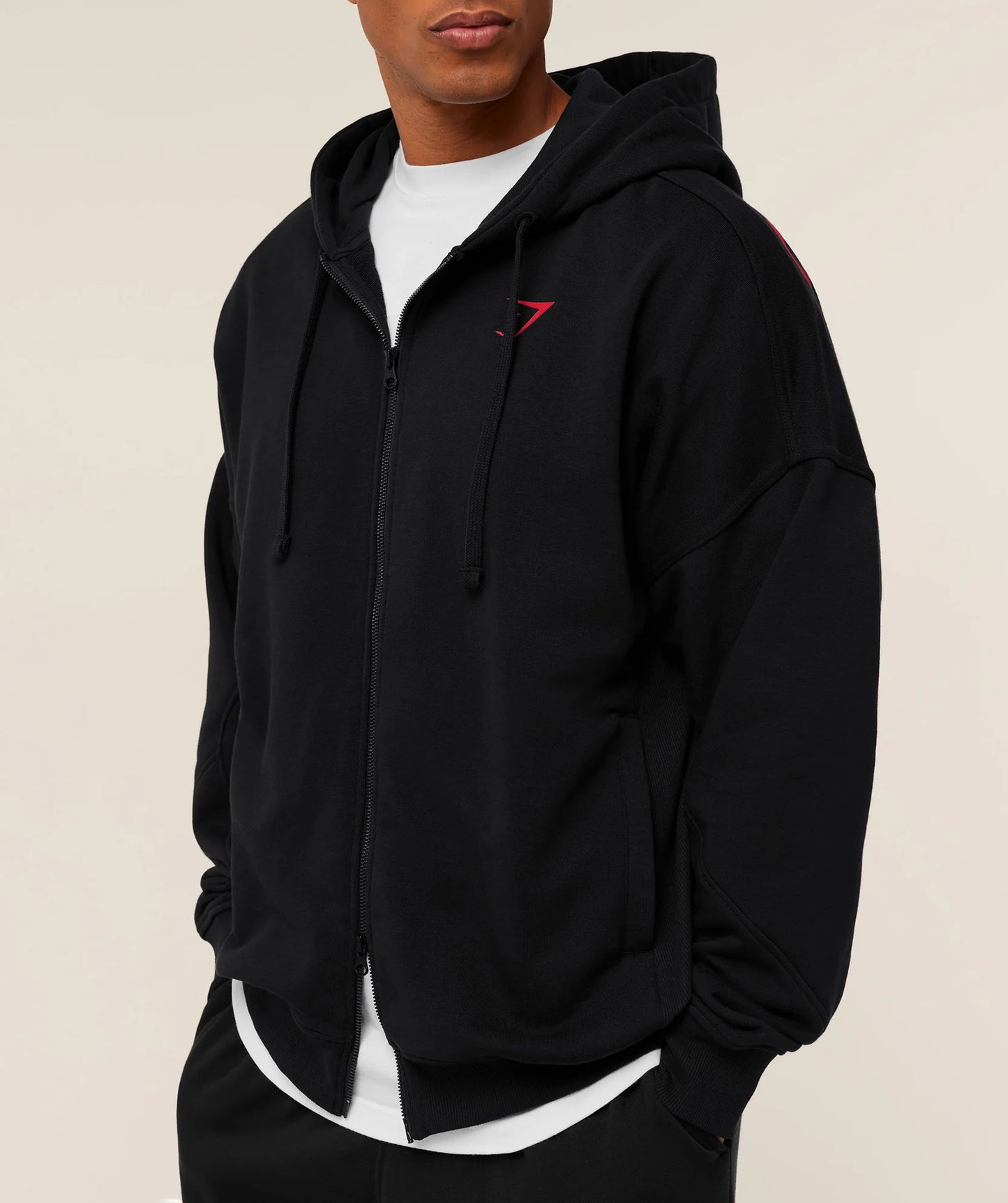 GYMSHARK Power Zip Up Hoodie Black/Conditioning Red