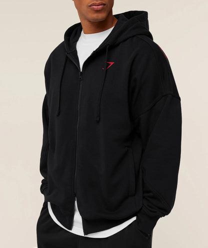 GYMSHARK Power Zip Up Hoodie Black/Conditioning Red