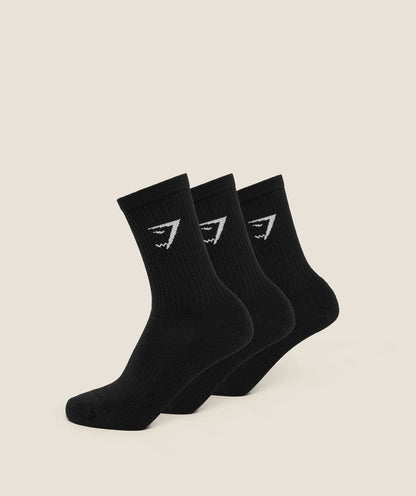 GYMSHARK Crew Socks 3pk Black — Gymshark | Authentic India