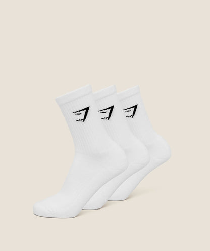 GYMSHARK Crew Socks 3pk White — Gymshark | Authentic India