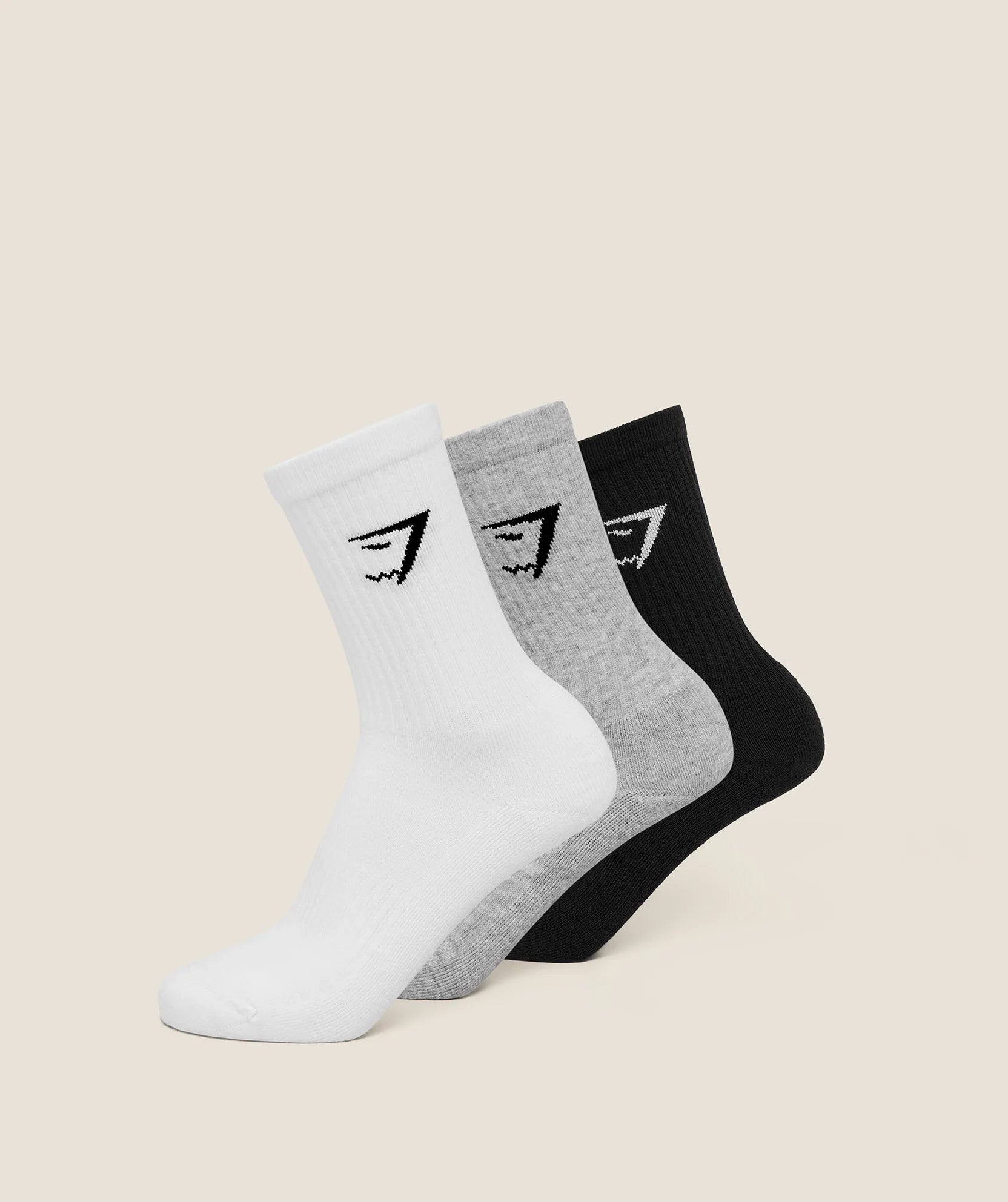 GYMSHARK Crew Socks 3pk White/Light Grey Core Marl/Black — Gymshark | Authentic India