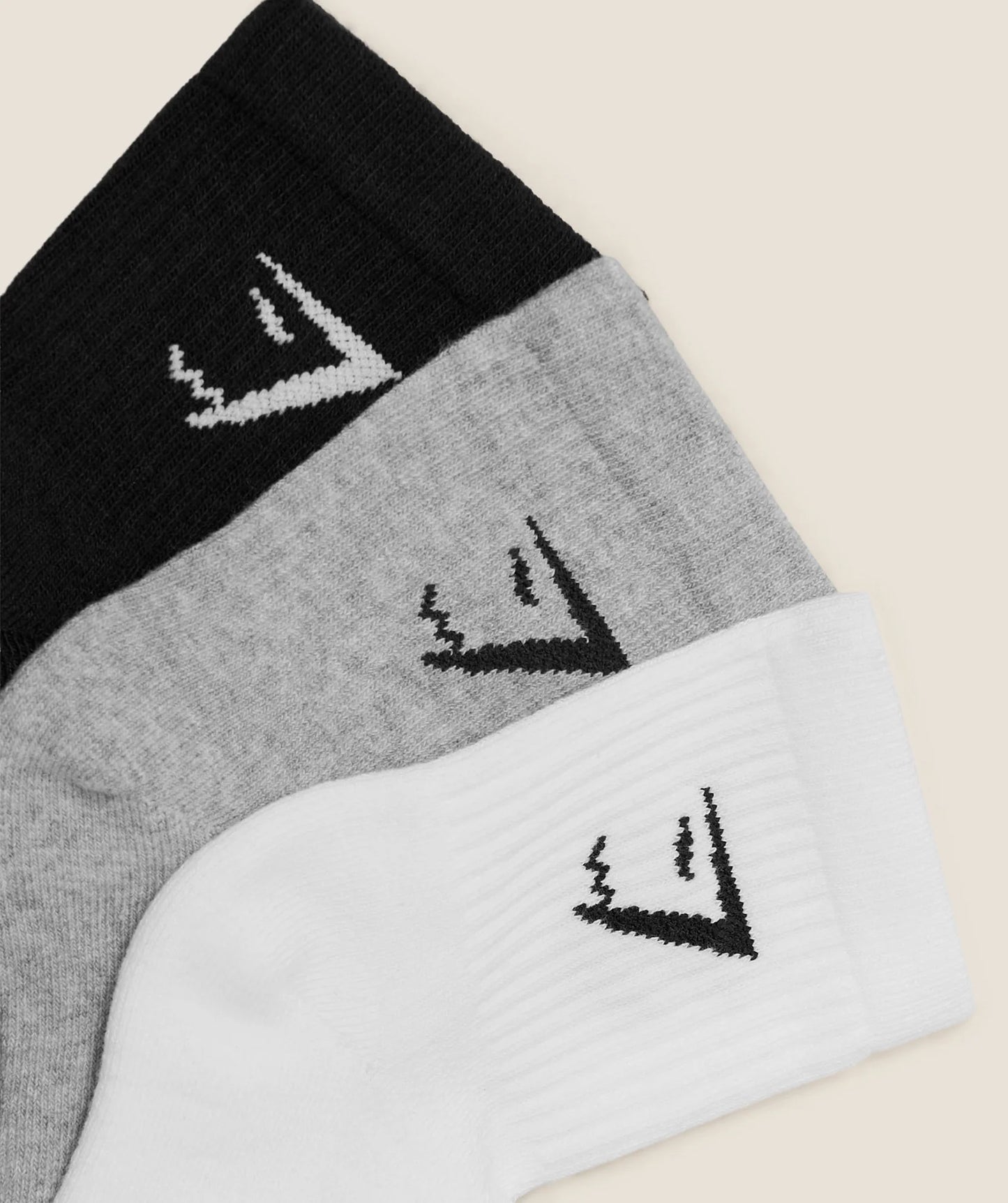 GYMSHARK Crew Socks 3pk White/Light Grey Core Marl/Black — Gymshark | Authentic India