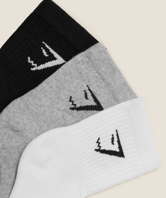GYMSHARK Crew Socks 3pk White/Light Grey Core Marl/Black — Gymshark | Authentic India