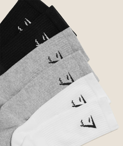 GYMSHARK Crew Socks 6pk White/Light Grey Core Marl/Black — Gymshark | Authentic India