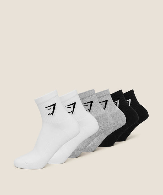 GYMSHARK Midi Socks 6pk White/Light Grey Core Marl/Black — Gymshark | Authentic India