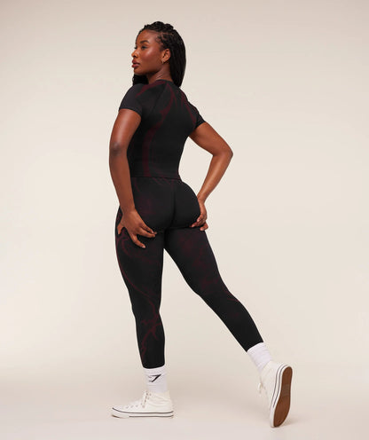 GYMSHARK Storm Seamless Leggings Black/Rich Maroon