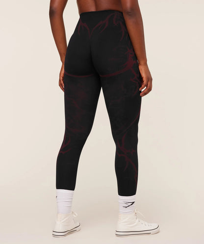 GYMSHARK Storm Seamless Leggings Black/Rich Maroon