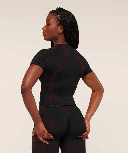 GYMSHARK Storm Seamless Short Sleeve Top Black/Rich Maroon