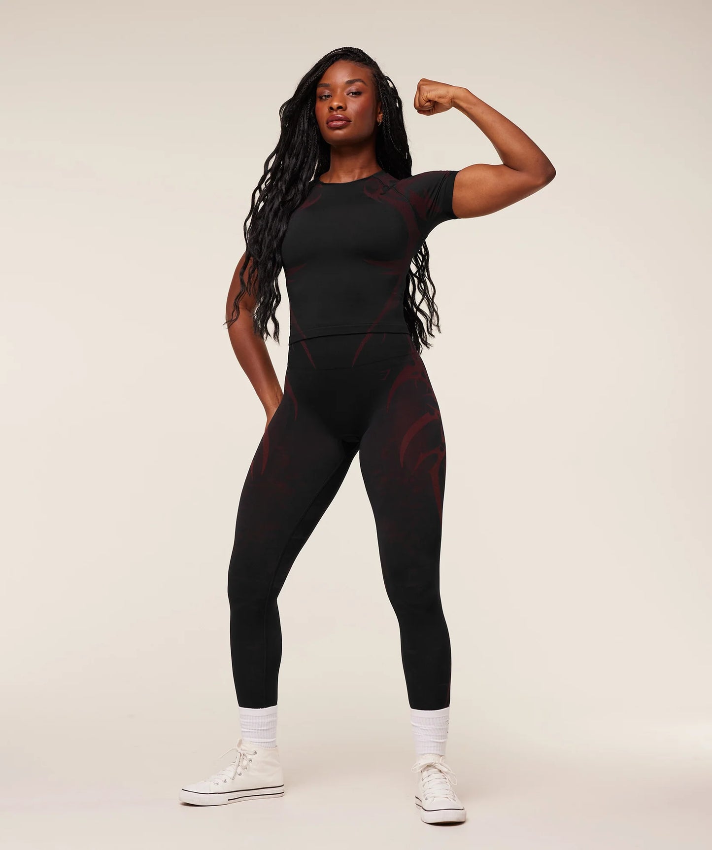 GYMSHARK Storm Seamless Short Sleeve Top Black/Rich Maroon