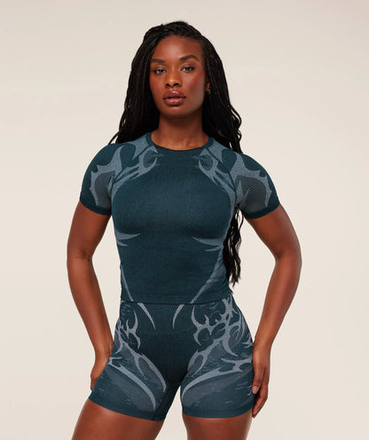 GYMSHARK Storm Seamless Short Sleeve Top Deep Petrol Blue/Smoke Blue