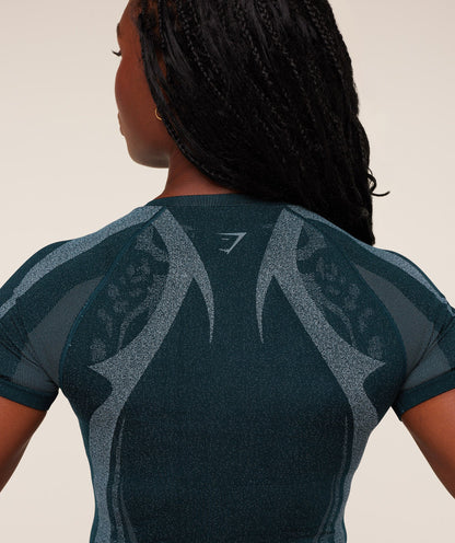 GYMSHARK Storm Seamless Short Sleeve Top Deep Petrol Blue/Smoke Blue