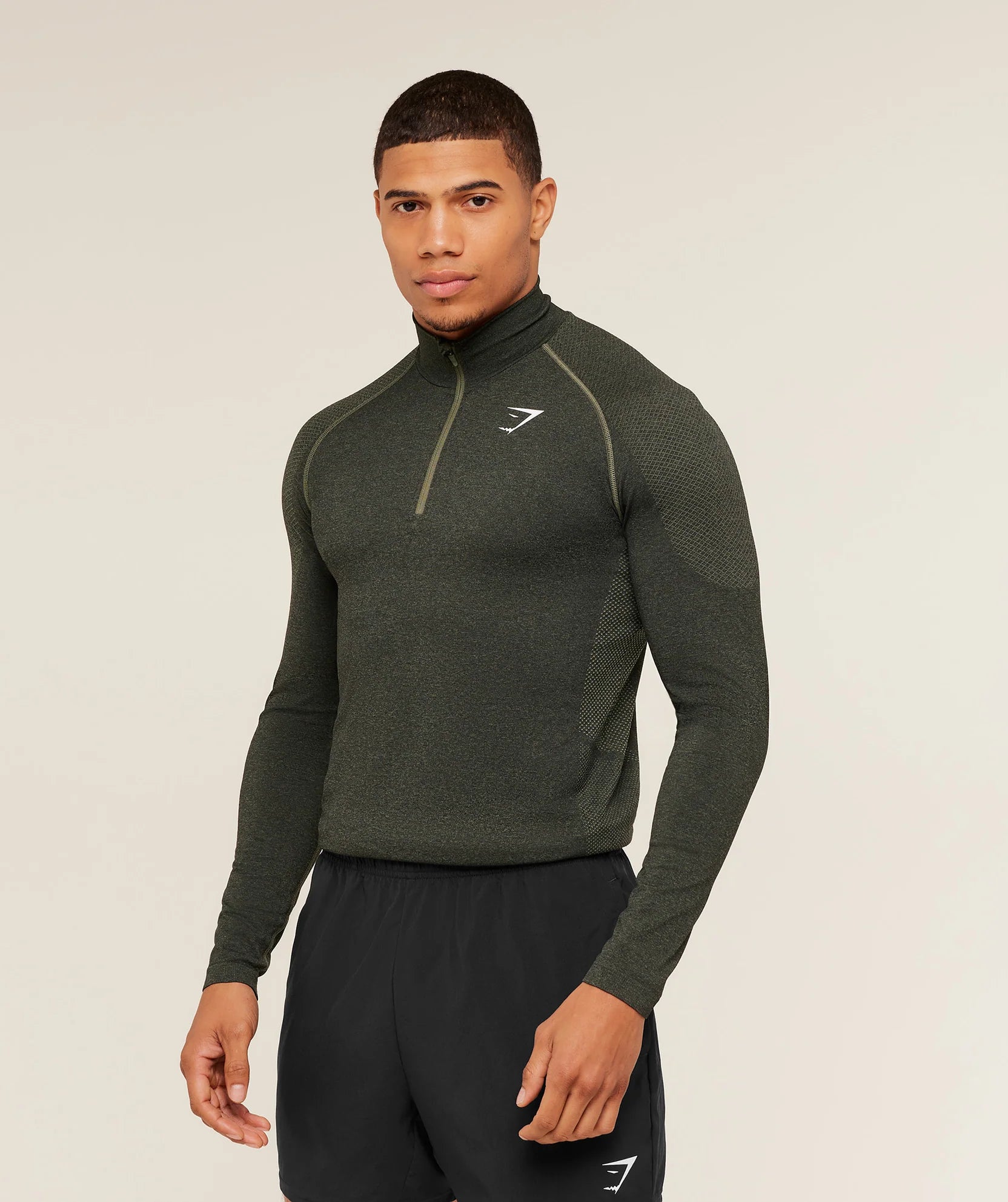 GYMSHARK Vital Seamless 1/4 Zip Core Olive Black — Gymshark | Authentic India