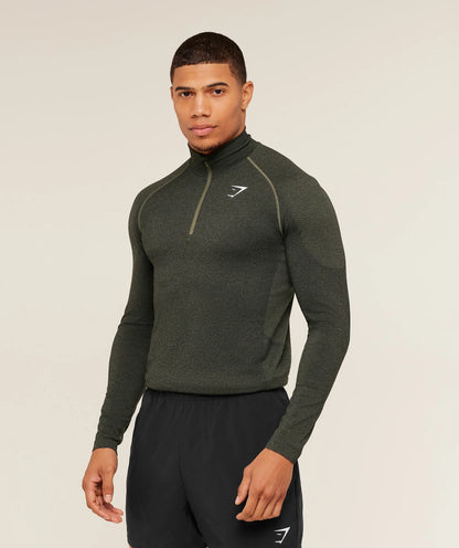 GYMSHARK Vital Seamless 1/4 Zip Core Olive Black — Gymshark | Authentic India