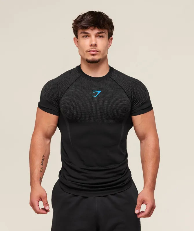 GYMSHARK Onyx 5.0 Seamless T-Shirt Black/Blue