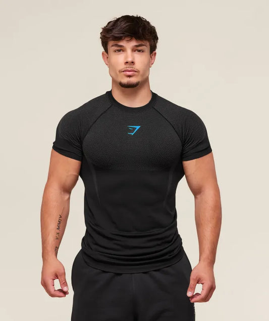 GYMSHARK Onyx 5.0 Seamless T-Shirt Black/Blue