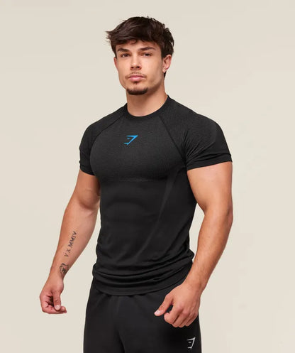 GYMSHARK Onyx 5.0 Seamless T-Shirt Black/Blue