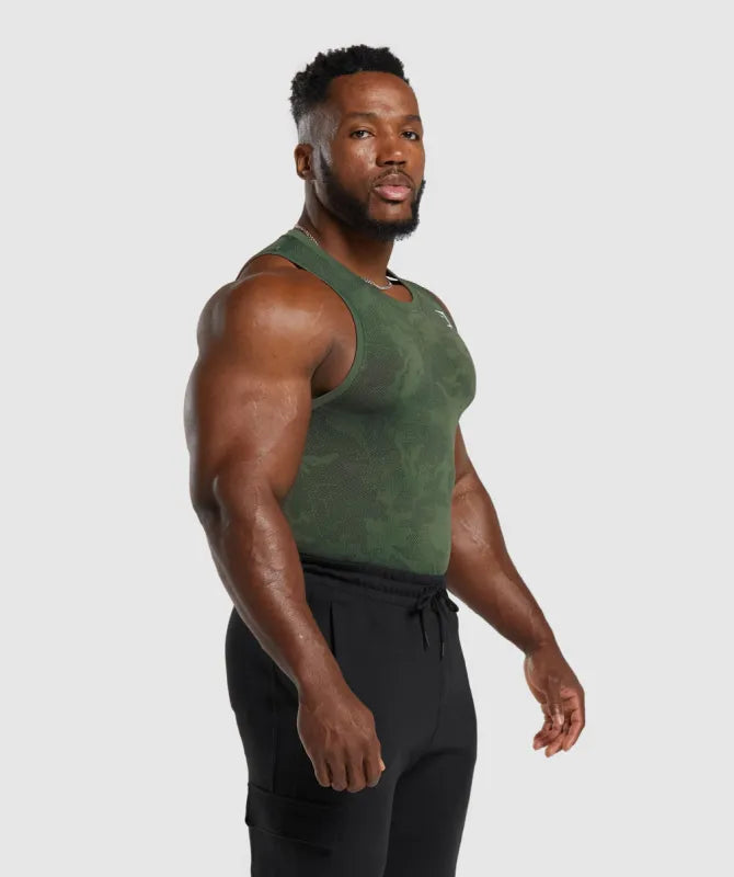 GYMSHARK Geo Seamless Tank Core Olive