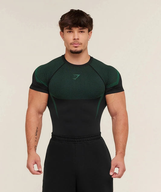 GYMSHARK Onyx 5.0 Seamless T-Shirt - Black/Lift Green