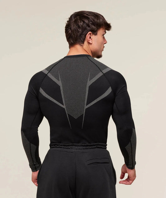 GYMSHARK Onyx 5.0 Seamless Long Sleeve T-shirt Black/Light Grey — GYMSHARK S | Authentic India