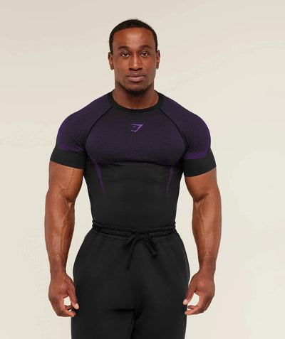 GYMSHARK Onyx 5.0 Seamless T-Shirt Black/Athletic Purple — GYMSHARK S | Authentic India