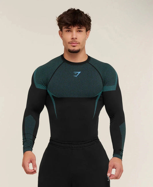 GYMSHARK Onyx 5.0 Seamless Long Sleeve Black/Brand Blue