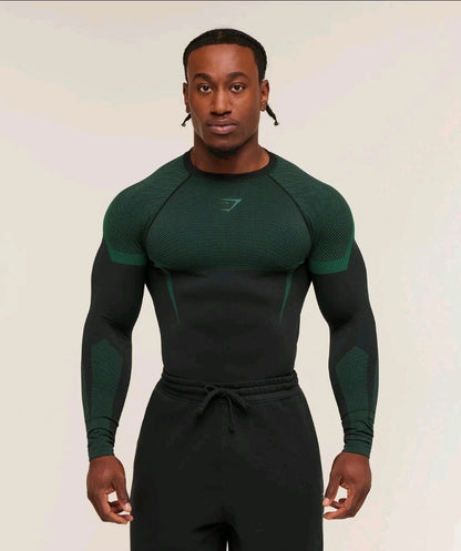 GYMSHARK Onyx 5.0 Seamless Long Sleeve T-shirt Black/Green