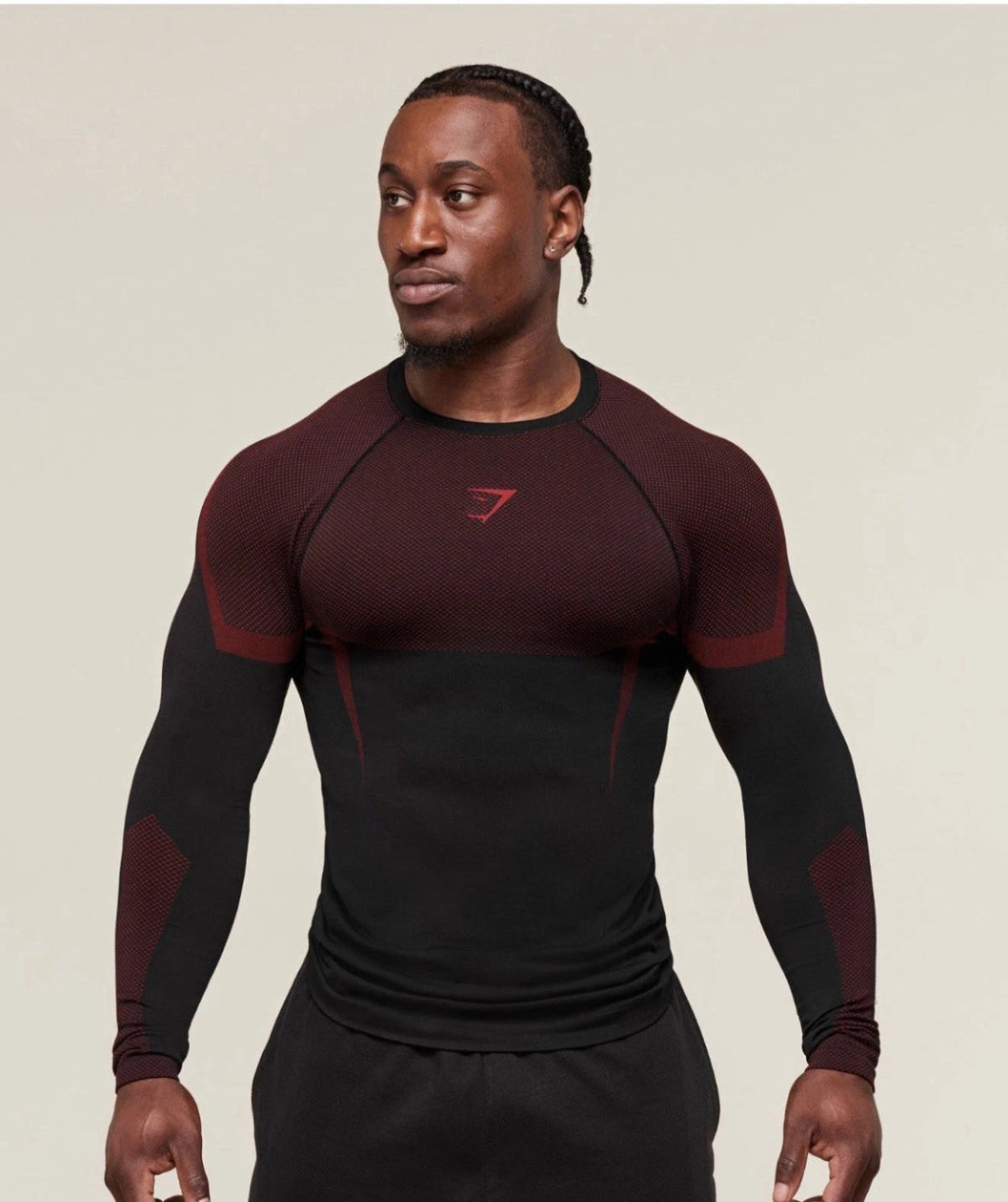 GYMSHARK Onyx 5.0 Seamless Long Sleeve T-shirt Black/Carmine Red — GYMSHARK S | Authentic India