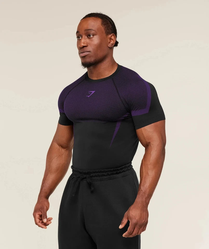 GYMSHARK Onyx 5.0 Seamless T-Shirt Black/Athletic Purple — GYMSHARK S | Authentic India