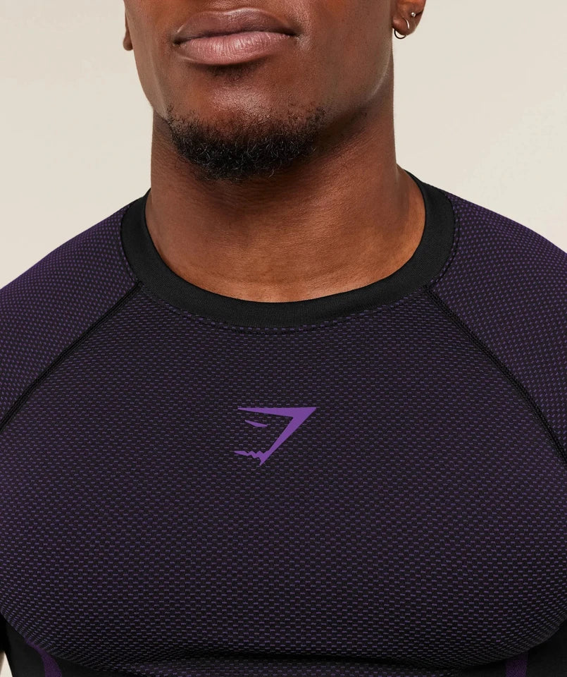 GYMSHARK Onyx 5.0 Seamless T-Shirt Black/Athletic Purple — GYMSHARK S | Authentic India