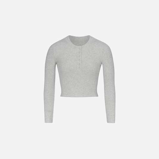 Skims Long Sleeve Crop Henley Cotton Rib - AESTUS SUPPLY